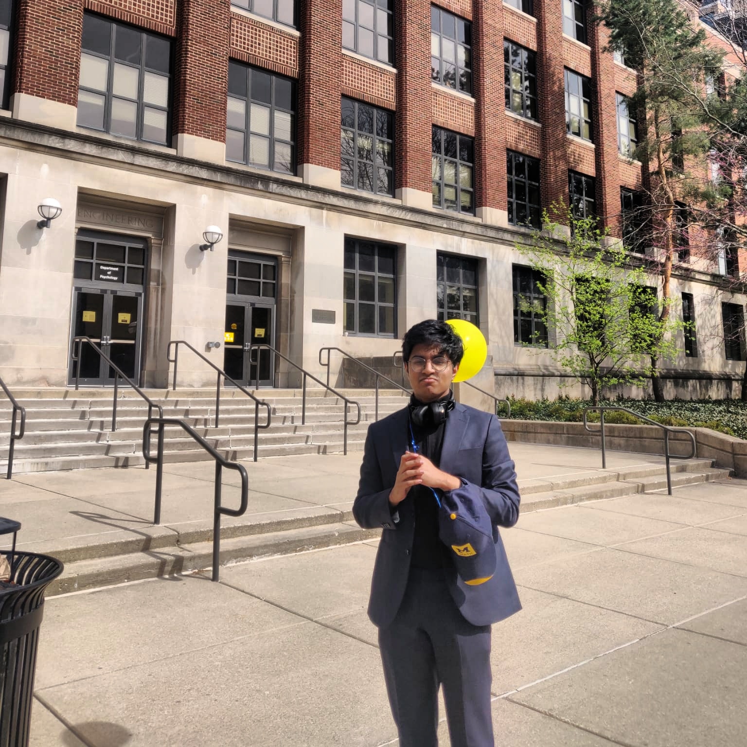 Pranav in front of Michigan University engineering building